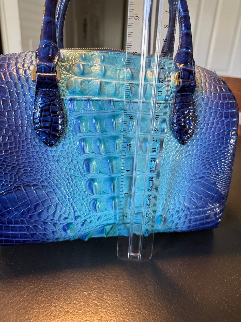 Brahmin Blue Ombre Croc-Embossed Dome Satchel - Picture 9 of 9